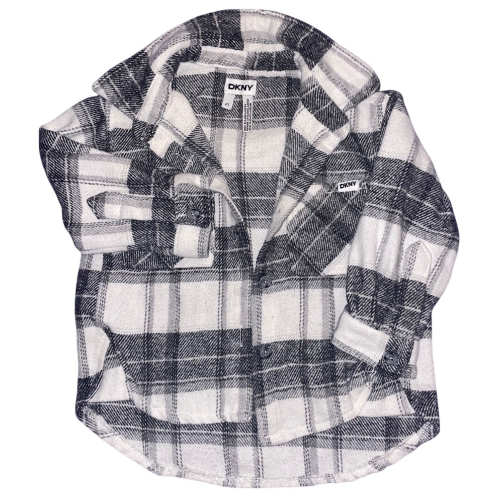 DKNY Toddlers Checkered Button Down Shirt - Black and White 2t